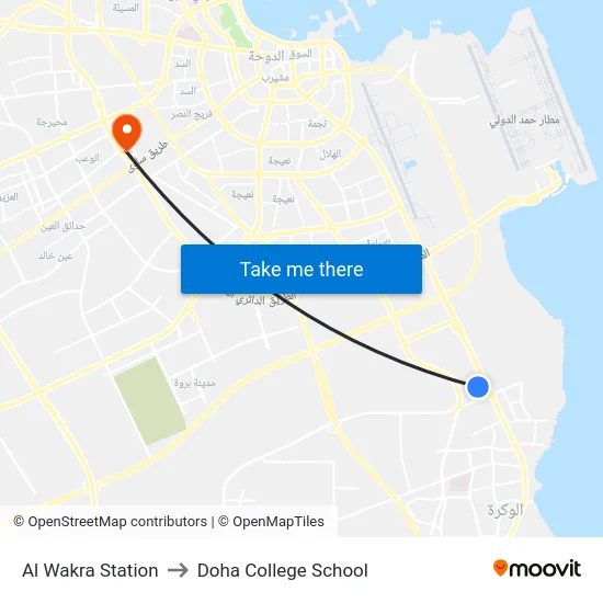 Al Wakra Station to Doha College School map