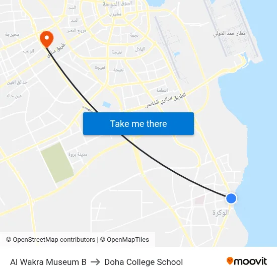 Al Wakra Museum B to Doha College School map