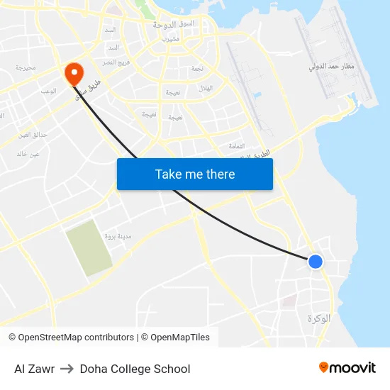 Al Zawr to Doha College School map