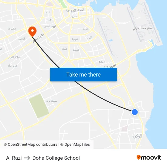 Al Razi to Doha College School map
