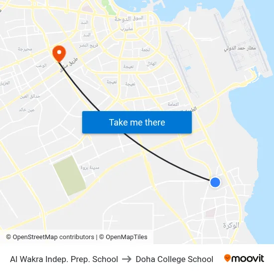 Al Wakra Independent Preparatory School to Doha College School map