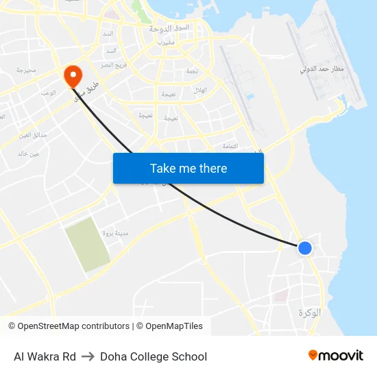 Al Wakra Rd to Doha College School map