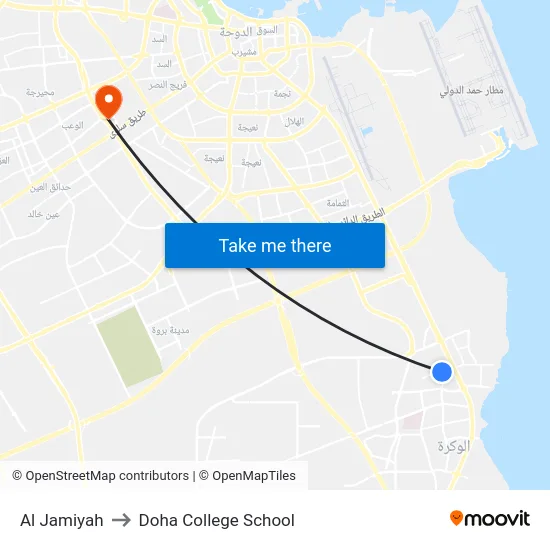 Al Jamiyah to Doha College School map