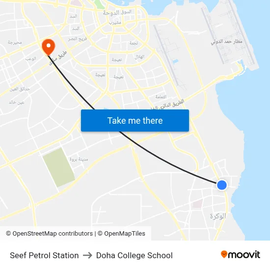 Seef Petrol Station to Doha College School map