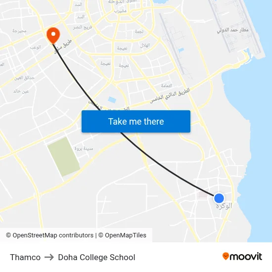 Thamco to Doha College School map