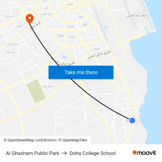 Al Ghasham Public Park to Doha College School map