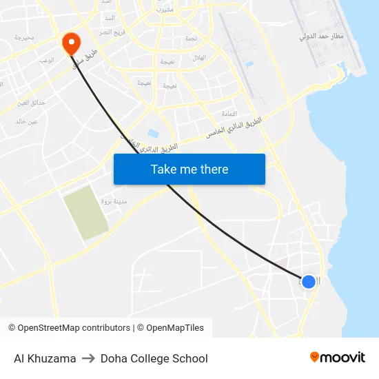 Al Khuzama to Doha College School map
