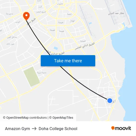 Amazon Gym to Doha College School map