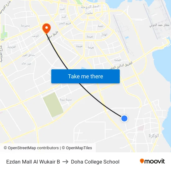 Ezdan Mall Al Wukair B to Doha College School map