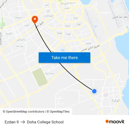 Ezdan 9 to Doha College School map