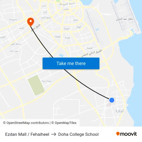 Ezdan Mall / Fehaiheel to Doha College School map