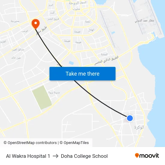 Al Wakra Hospital 1 to Doha College School map