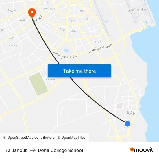 Al Janoub to Doha College School map