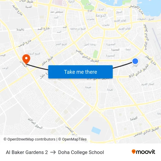 Al Baker Gardens 2 to Doha College School map