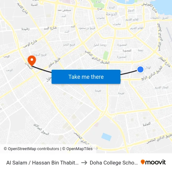 Al Salam / Hassan Bin Thabit 2 to Doha College School map