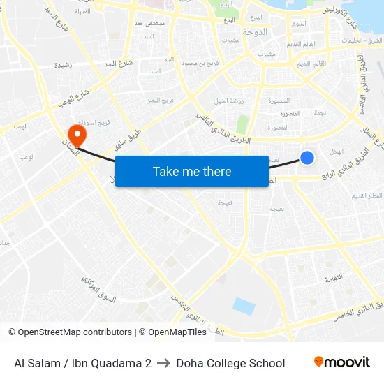 Al Salam / Ibn Quadama 2 to Doha College School map
