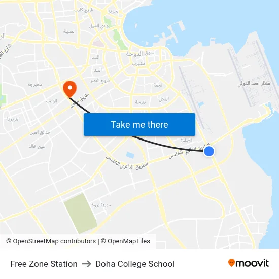 Free Zone Station to Doha College School map