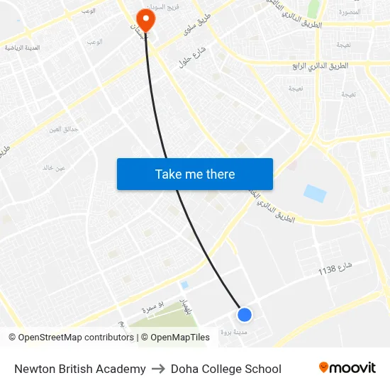 Newton British Academy to Doha College School map