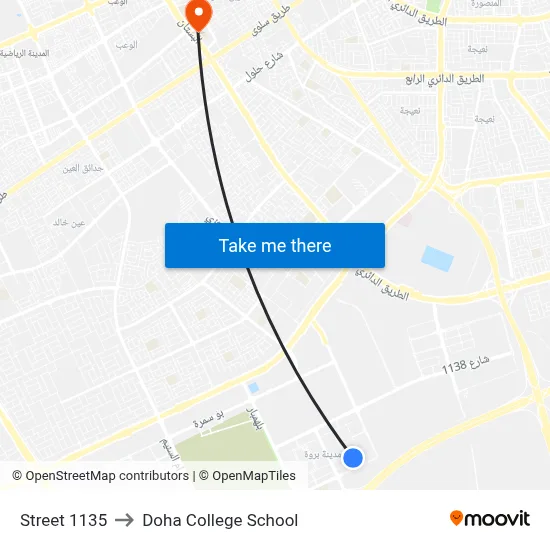 Street 1135 to Doha College School map