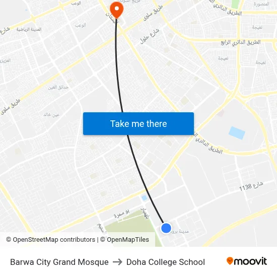 Barwa City Grand Mosque to Doha College School map