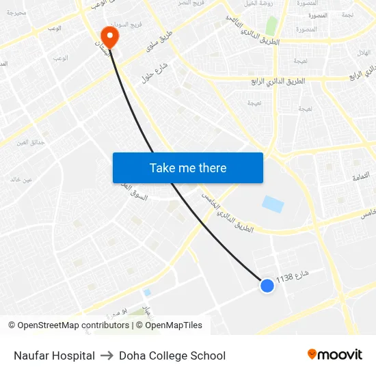 Naufar Hospital to Doha College School map