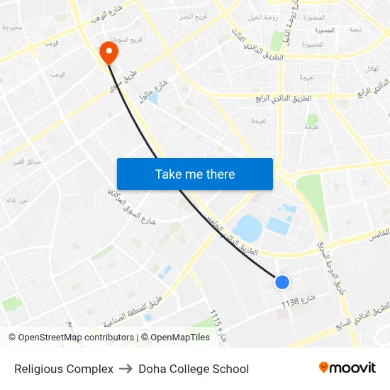 Religious Complex to Doha College School map
