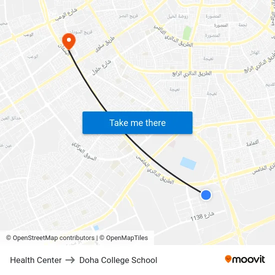 Health Center to Doha College School map
