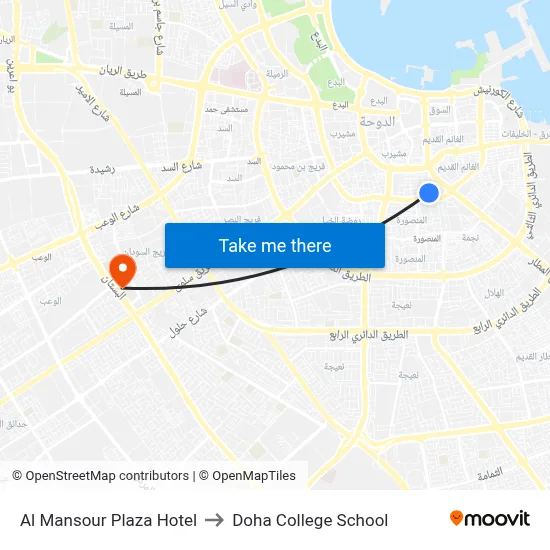 Al Mansour Plaza Hotel to Doha College School map