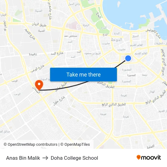 Anas Bin Malik to Doha College School map