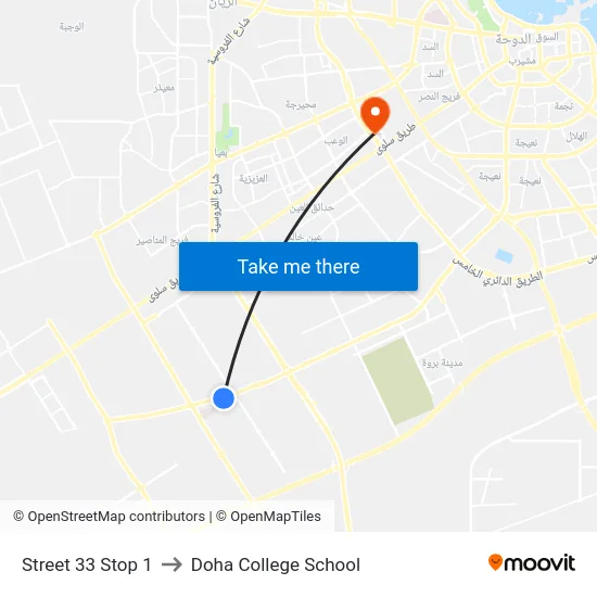 Street 33 Stop 1 to Doha College School map