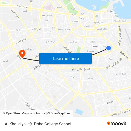 Al Khalidiya to Doha College School map