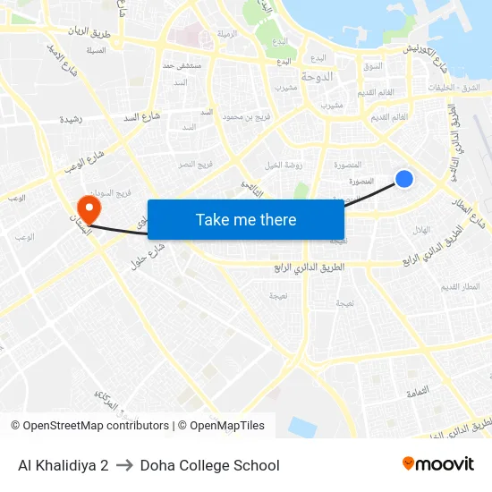 Al Khalidiya 2 to Doha College School map