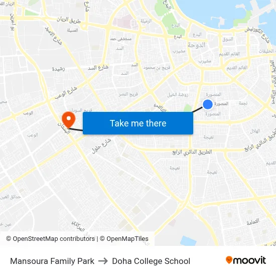 Mansoura Family Park to Doha College School map