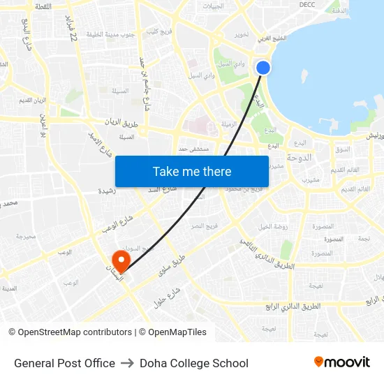 General Post Office to Doha College School map