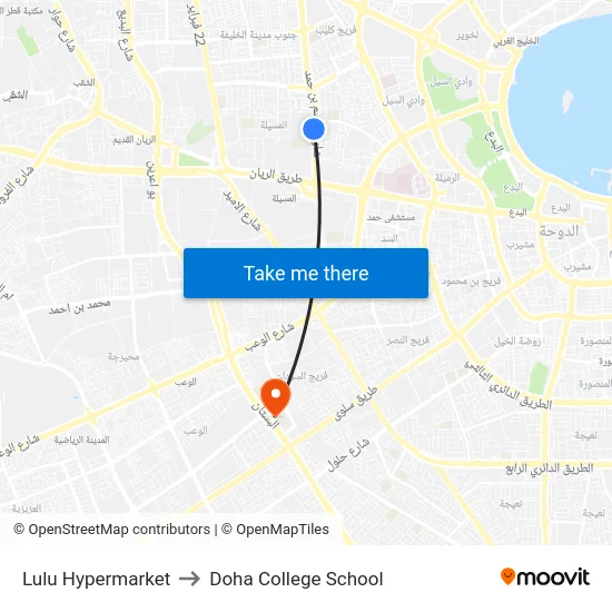 Lulu Hypermarket to Doha College School map