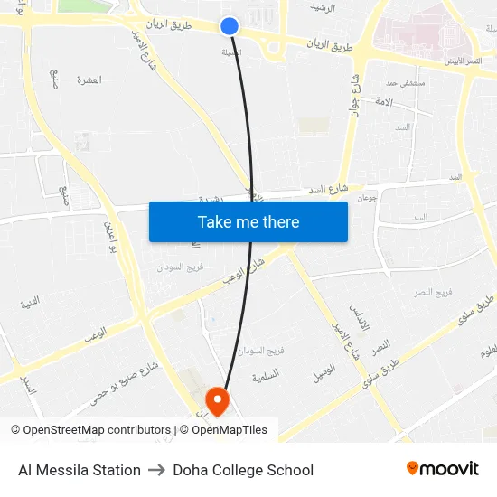 Al Messila Station to Doha College School map