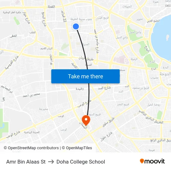 Amr Bin Alaas St to Doha College School map