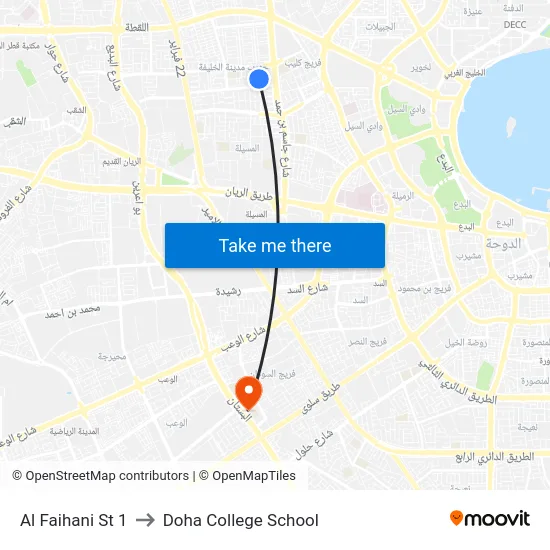 Al Faihani St 1 to Doha College School map
