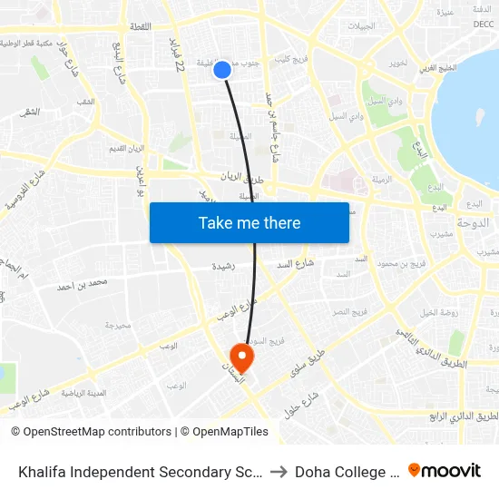 Khalifa Independent Secondary School for Boys to Doha College School map