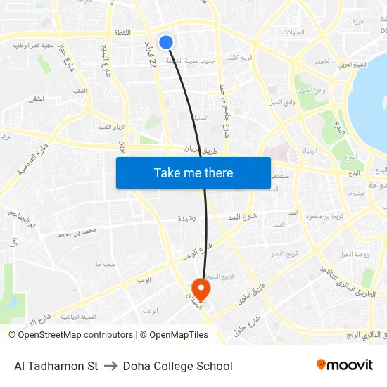 Al Tadhamon St to Doha College School map