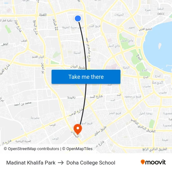 Madinat Khalifa Park to Doha College School map