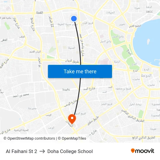 Al Faihani St 2 to Doha College School map