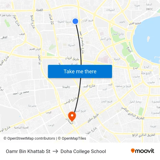 Oamr Bin Khattab St to Doha College School map