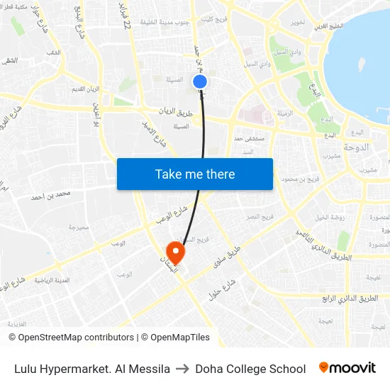 Lulu Hypermarket. Al Messila to Doha College School map