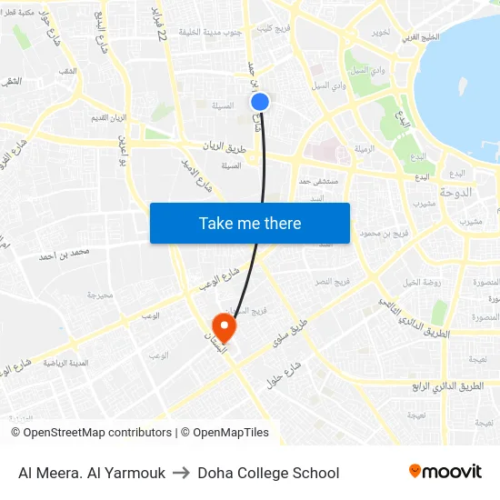 Al Meera. Al Yarmouk to Doha College School map