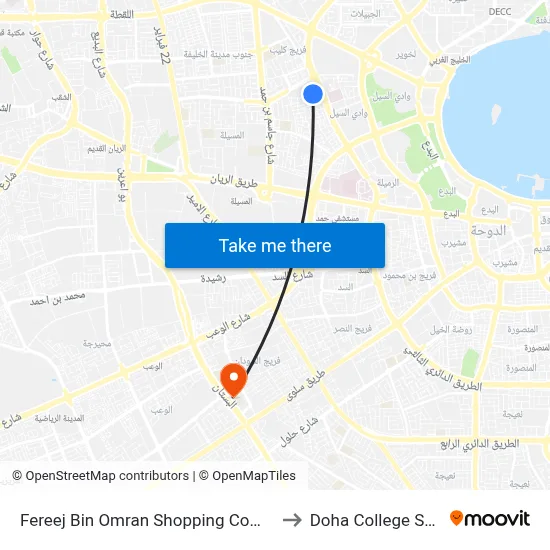 Fereej Bin Omran Shopping Complex (1) to Doha College School map