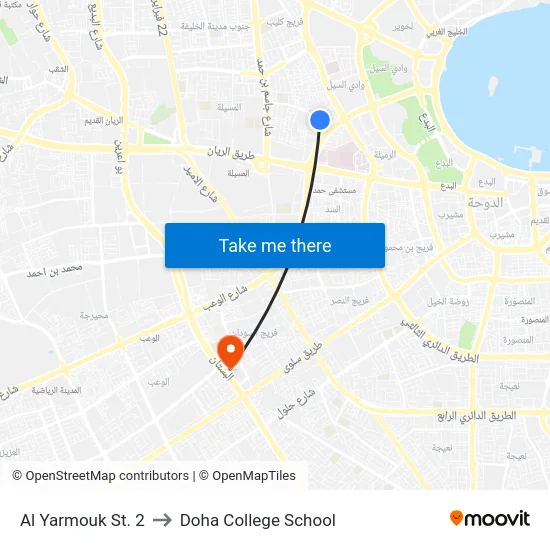 Al Yarmouk St. 2 to Doha College School map