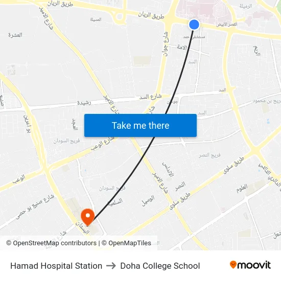 Hamad Hospital Station to Doha College School map