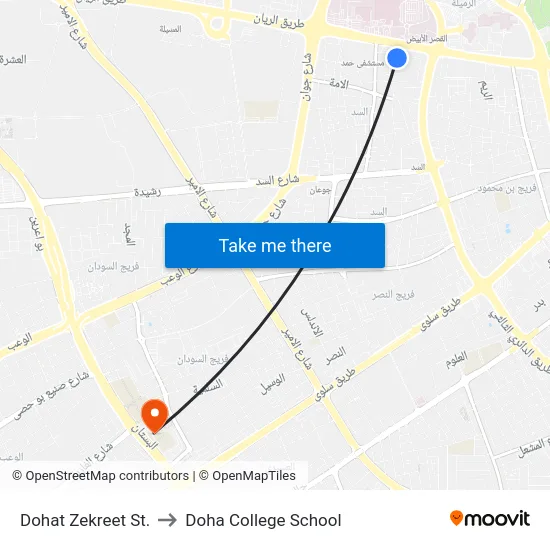 Dohat Zekreet St. to Doha College School map
