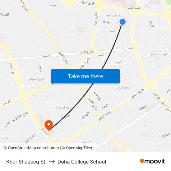 Khor Shaqeeq St. to Doha College School map